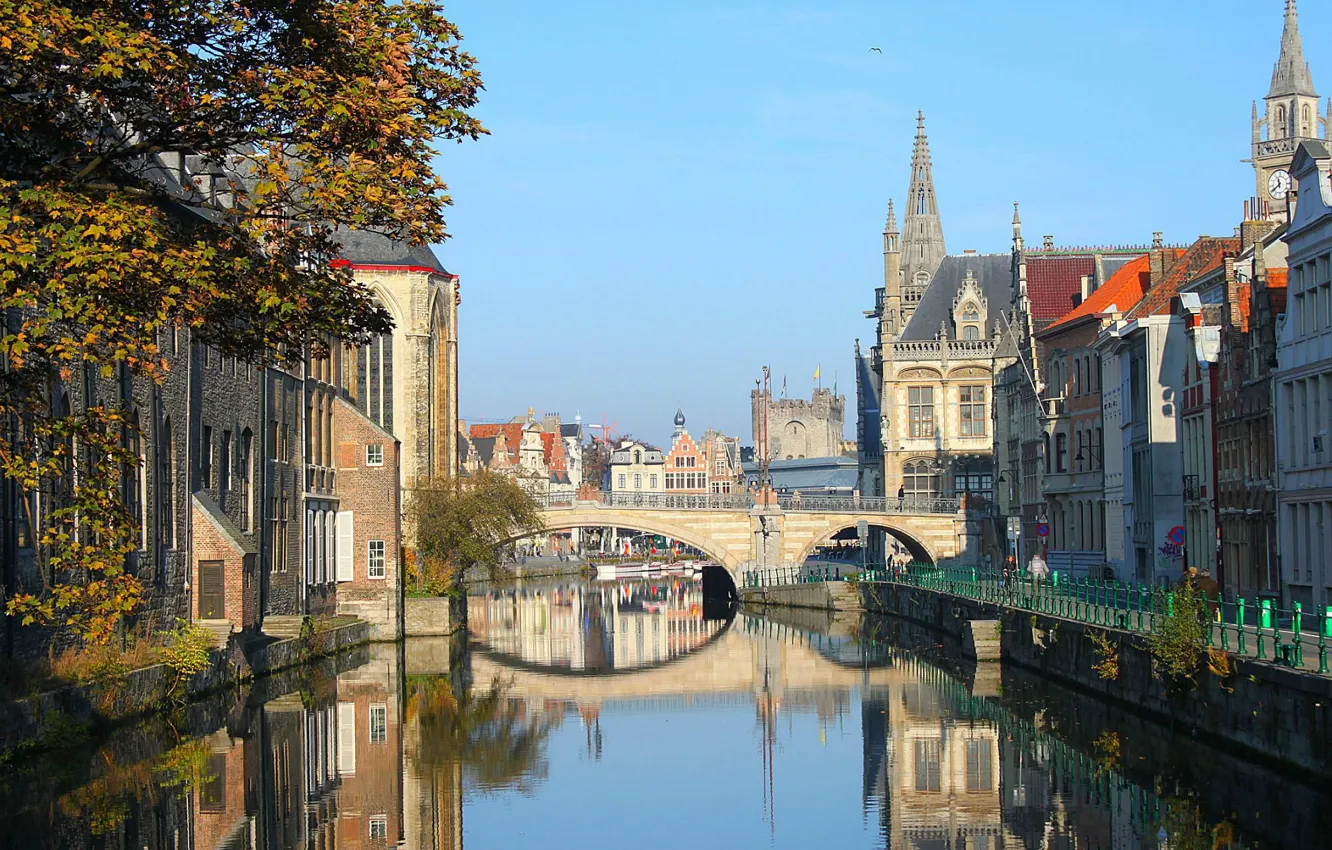 Wallpaper bridge, channel, Belgium, old town, Gent images for desktop ...