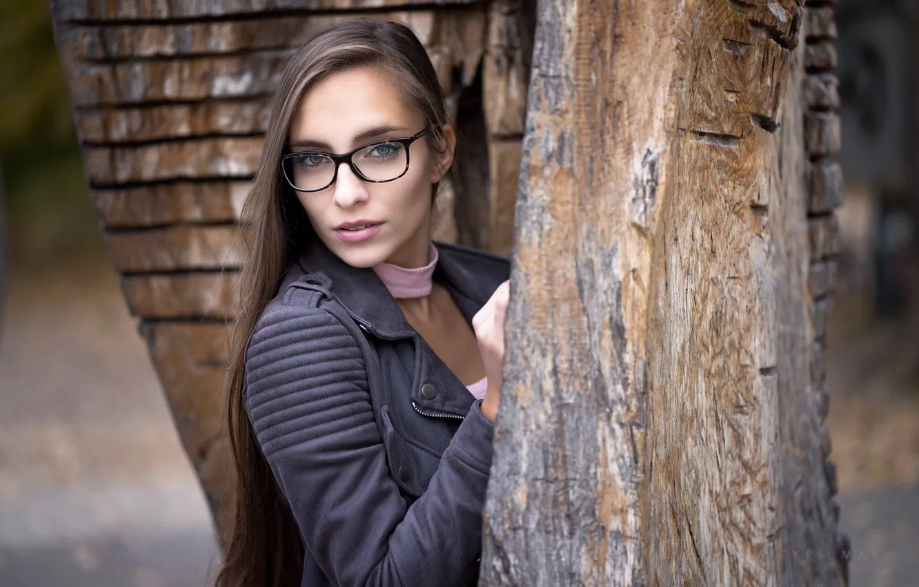 Wallpaper look, girl, model, portrait, makeup, glasses, jacket, hairstyle,  brown hair, beautiful, bokeh, Cyril Max, Pavlína images for desktop,  section девушки - download