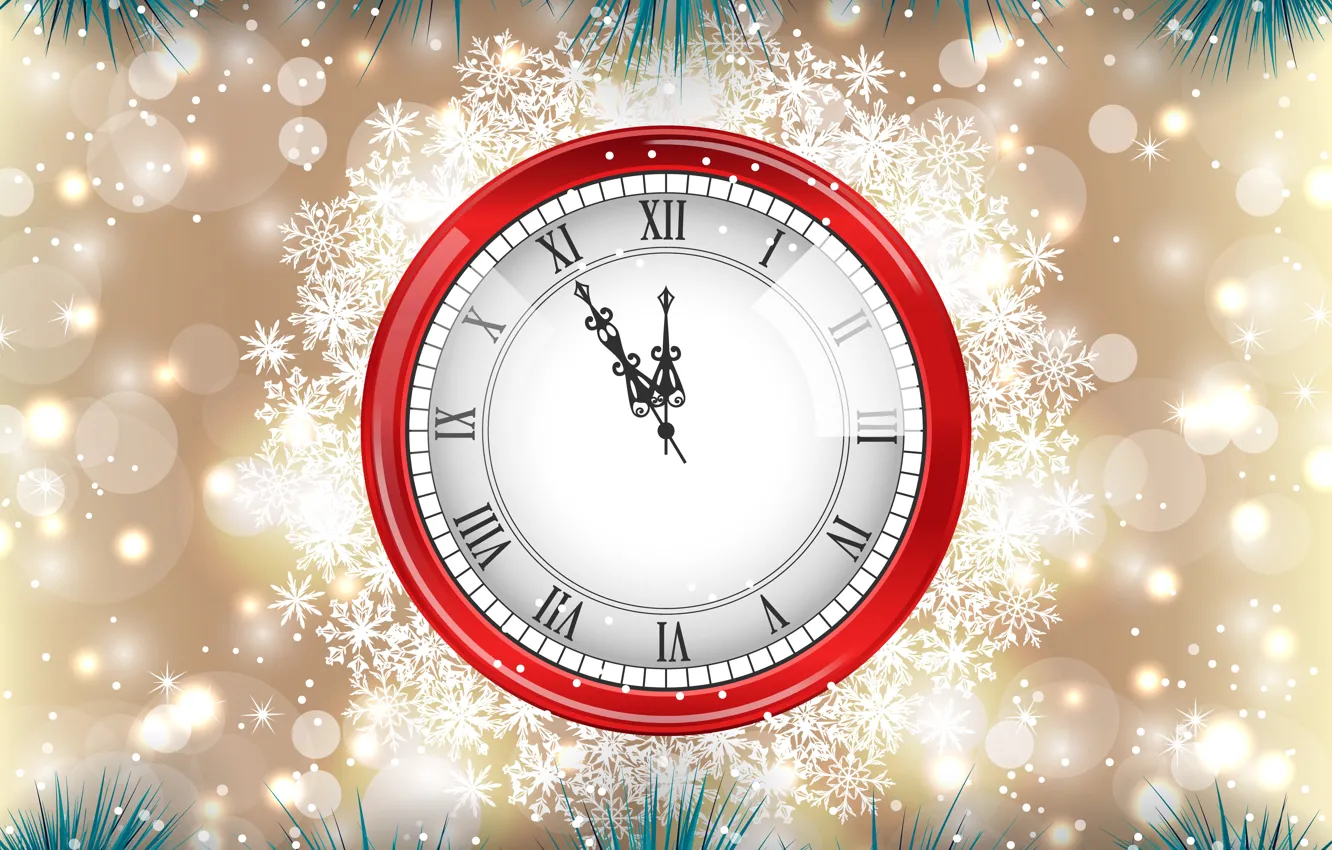 Wallpaper snowflakes, glare, holiday, watch, vector, New year, tinsel,  midnight images for desktop, section новый год - download