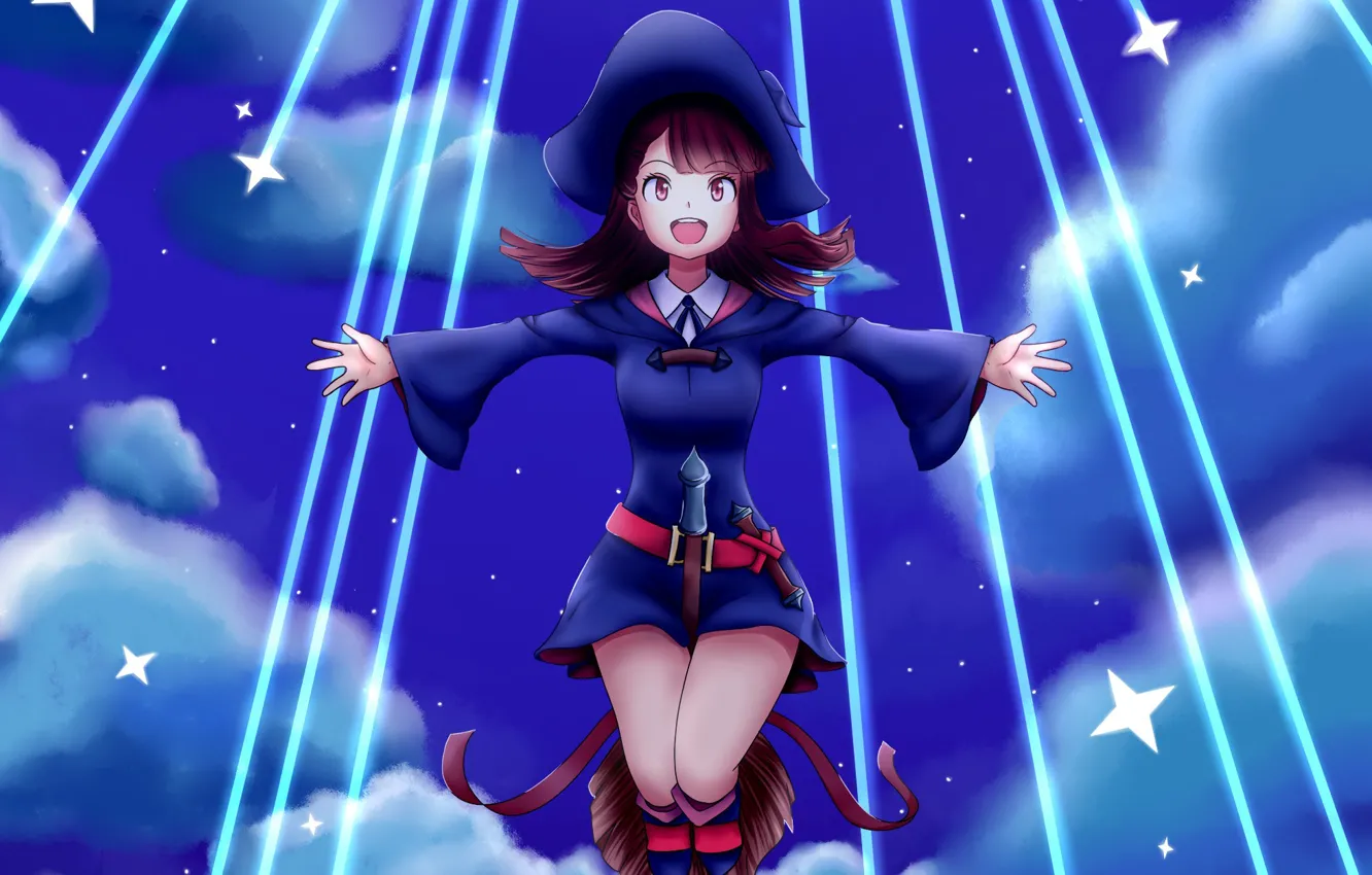 Wallpaper girl, moon, hat, anime, stars, asian, witch, japanese, oriental,  asiatic, bishojo, shounen, mahou, Little Witch Academia images for desktop,  section прочее - download