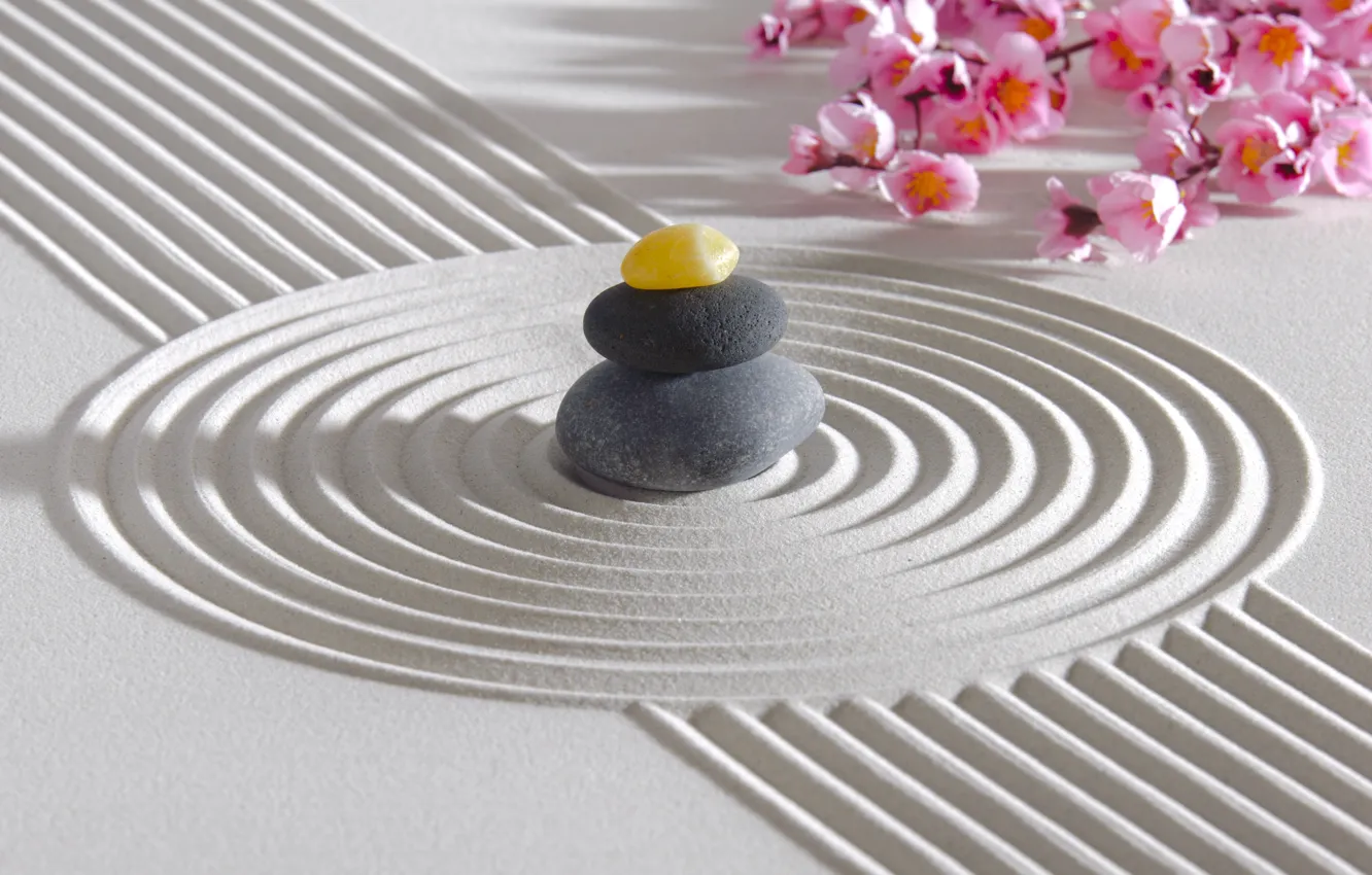 Photo wallpaper energy, flowers, stone, Japan, garden, Japan, stone, Zen, energy, garden, philosophy, Zen, sand monk