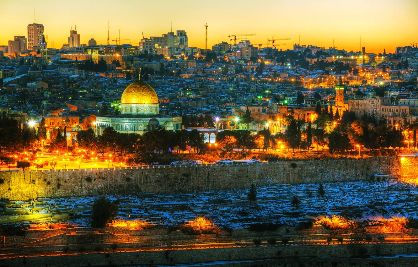 Wallpaper trees, lights, home, the evening, lights, Israel, Jerusalem images  for desktop, section город - download