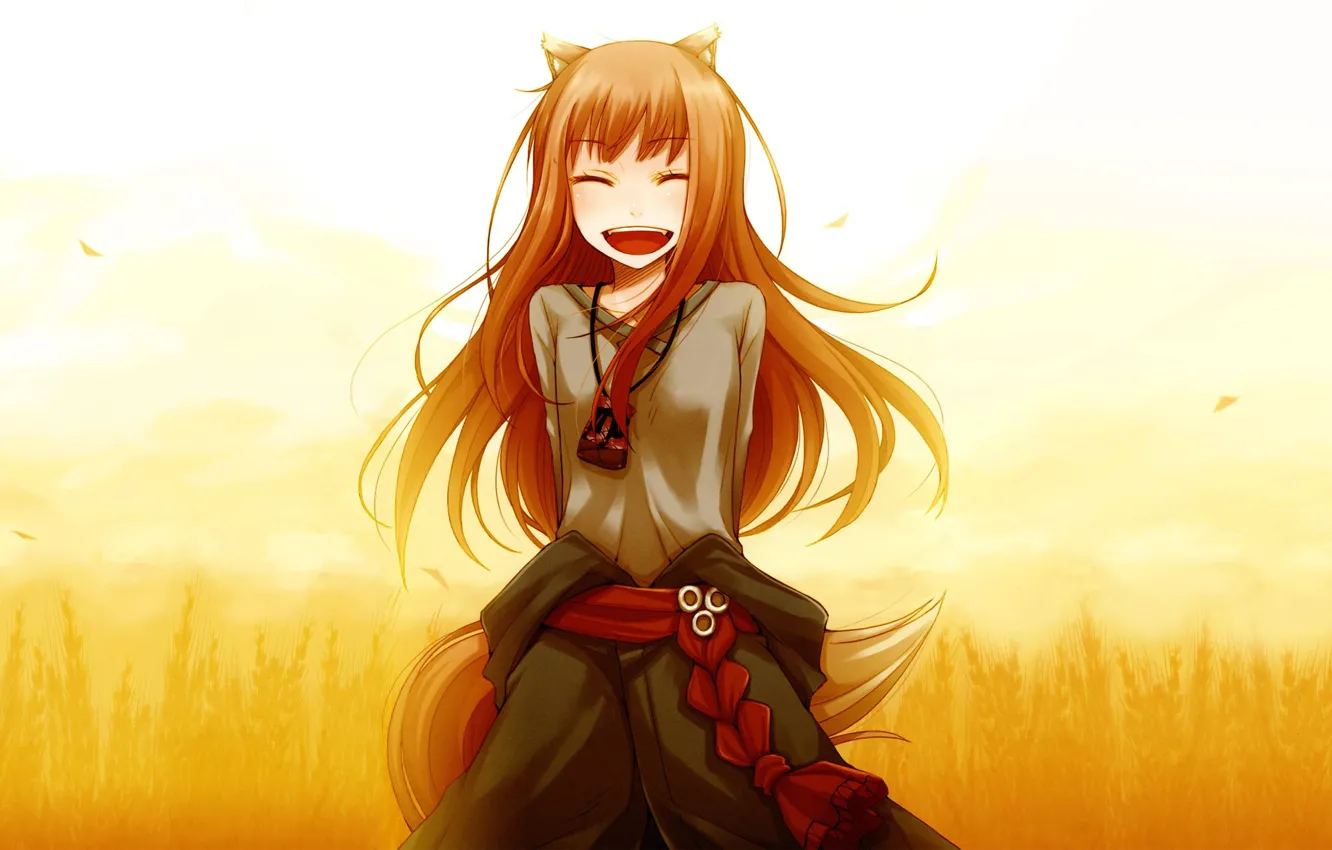 Photo wallpaper Ears, Smile, Anime, Wheat, Anime, Horo, Red, Smile, Spice and wolf, Holo, Ears, Tail, Redhead, …