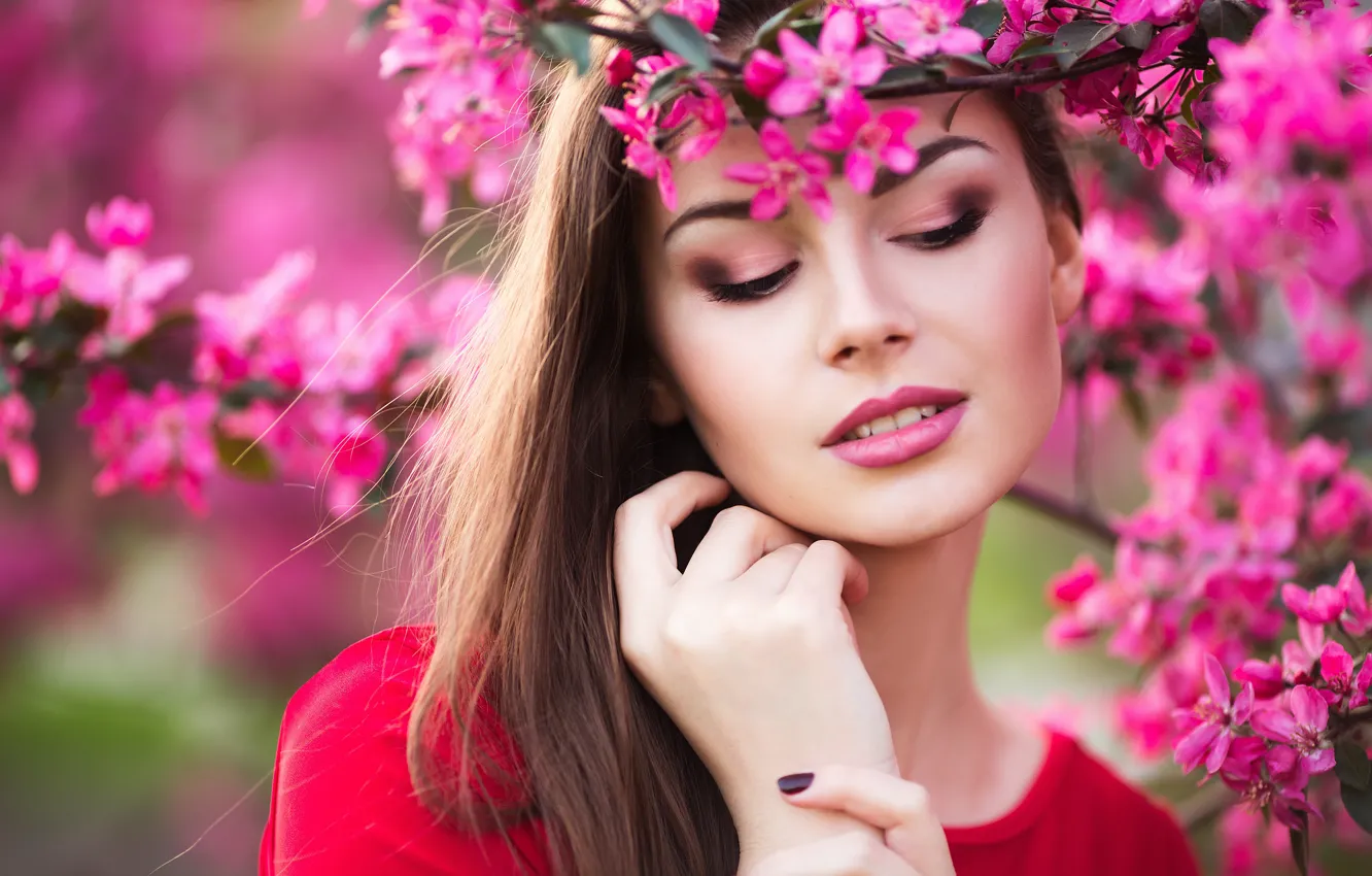 Wallpaper girl, flowers, beauty, spring, garden, woman, young, beautiful,  Spring, Happy, touch images for desktop, section девушки - download