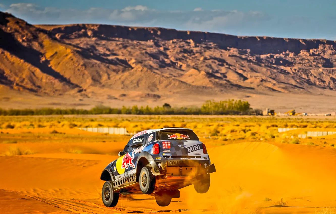 Photo wallpaper Sand, Mini, Mountains, Dust, Sport, Speed, Race, Hills, Rally, Rally, Dune, Raid, MINI Cooper, X-Raid