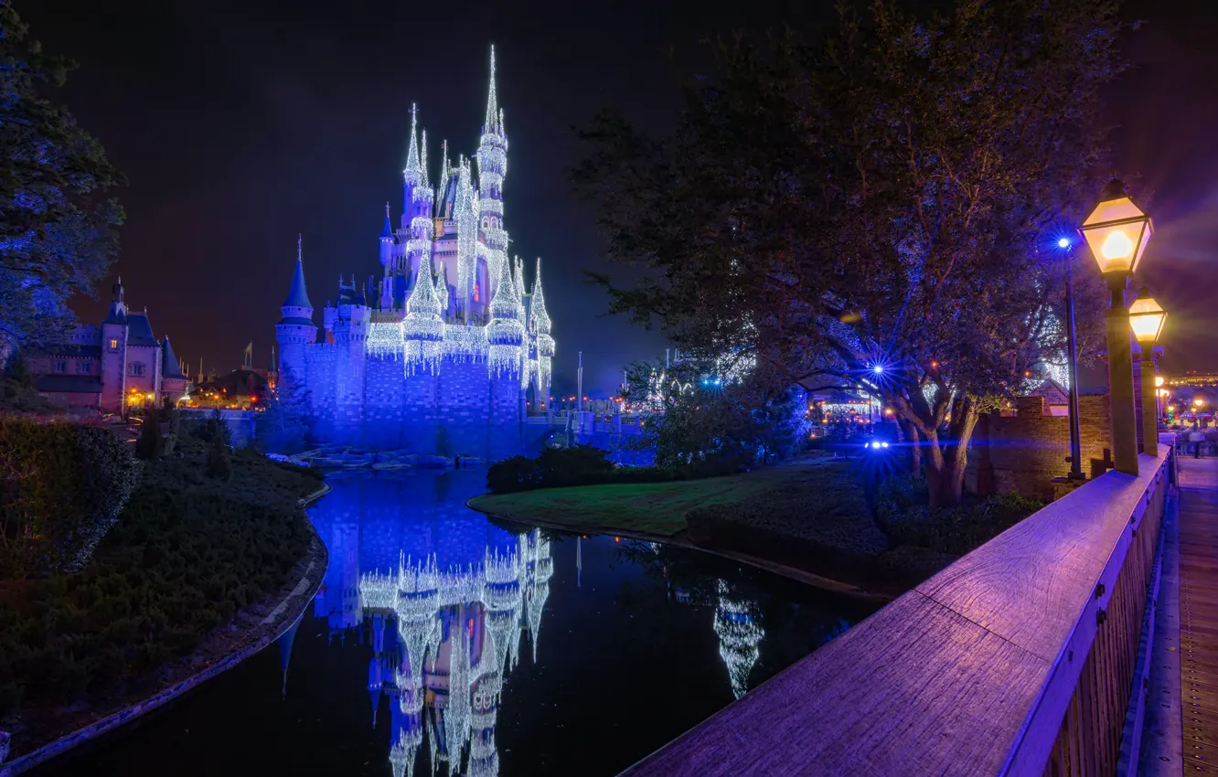Wallpaper Lights Night Castle Park Disneyland Images For