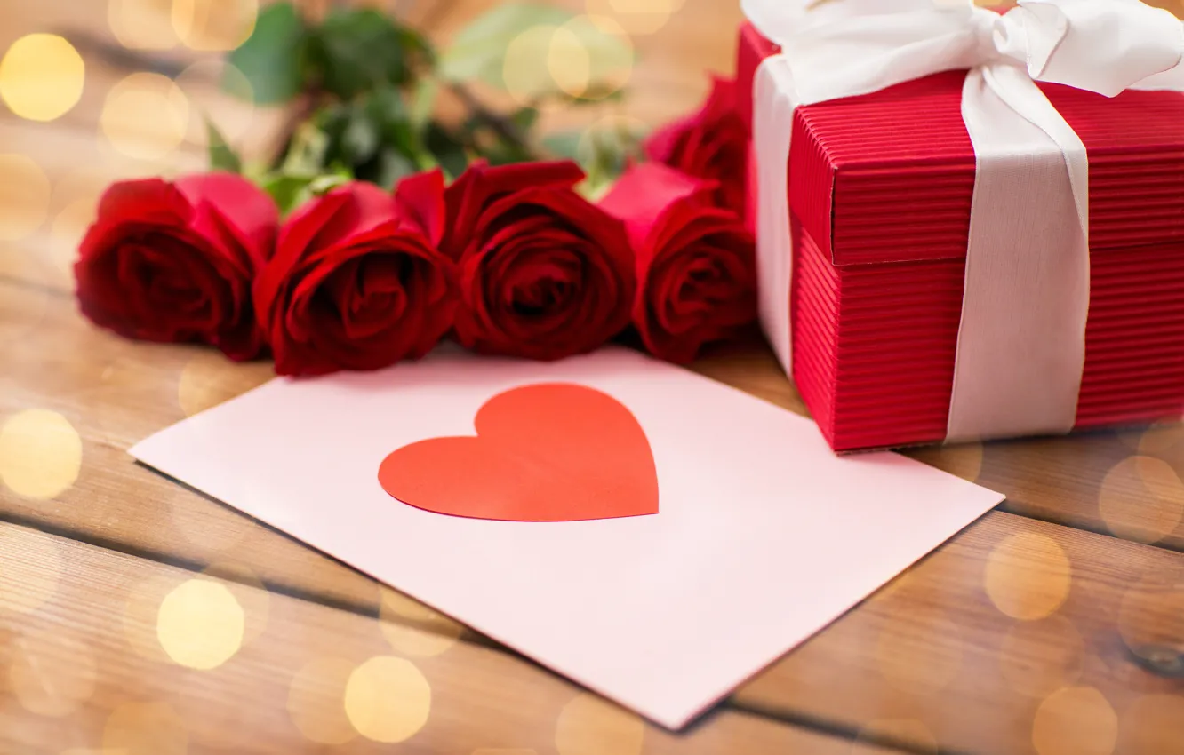 Photo wallpaper red, love, heart, romantic, gift, roses, valentine`s day