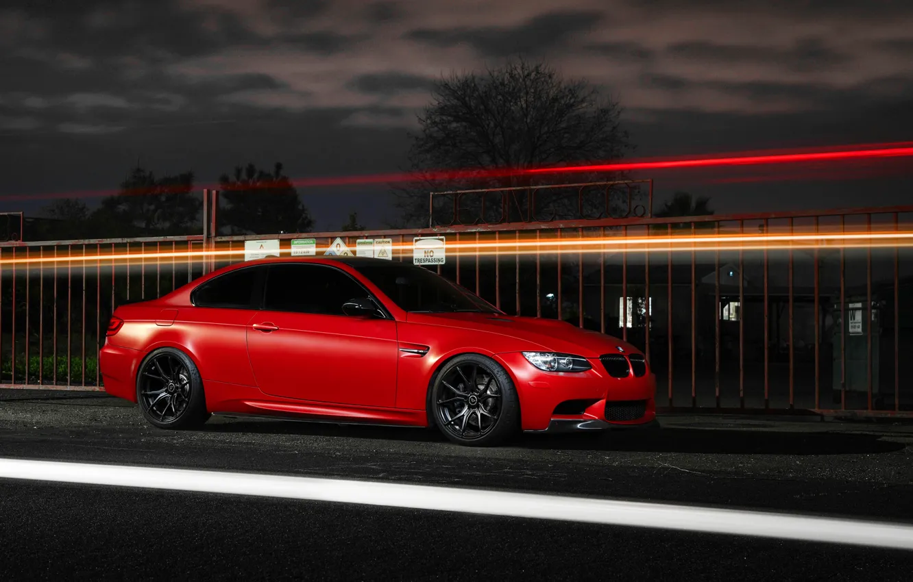 Photo wallpaper the sky, clouds, red, coupe, BMW, BMW, red, e92