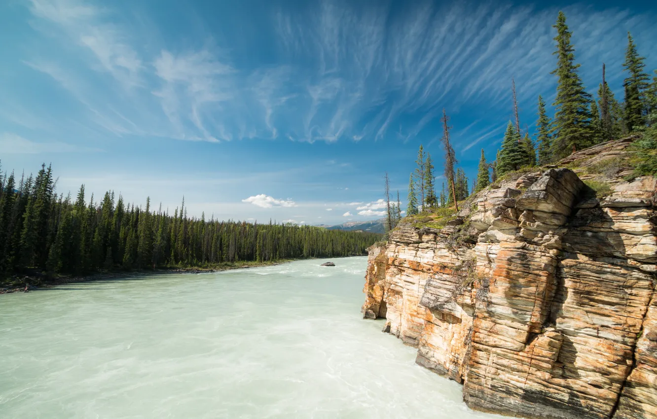 Photo wallpaper forest, rock, river, Canada, Albert, Alberta, Canada, Bow River, The Bow River