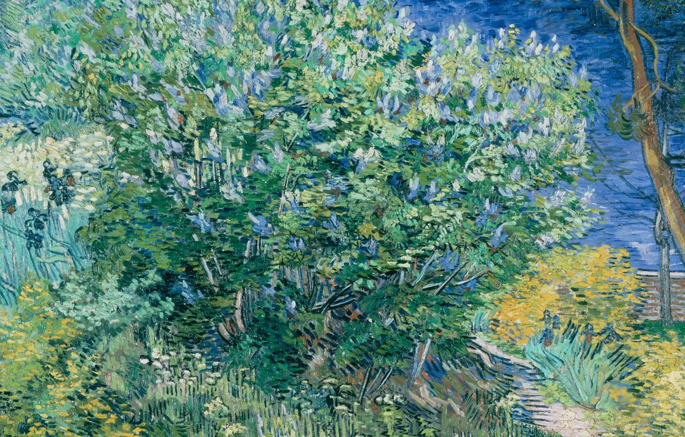Photo wallpaper landscape, picture, Vincent Willem van Gogh, Vincent van Gogh, The Lilac Bush