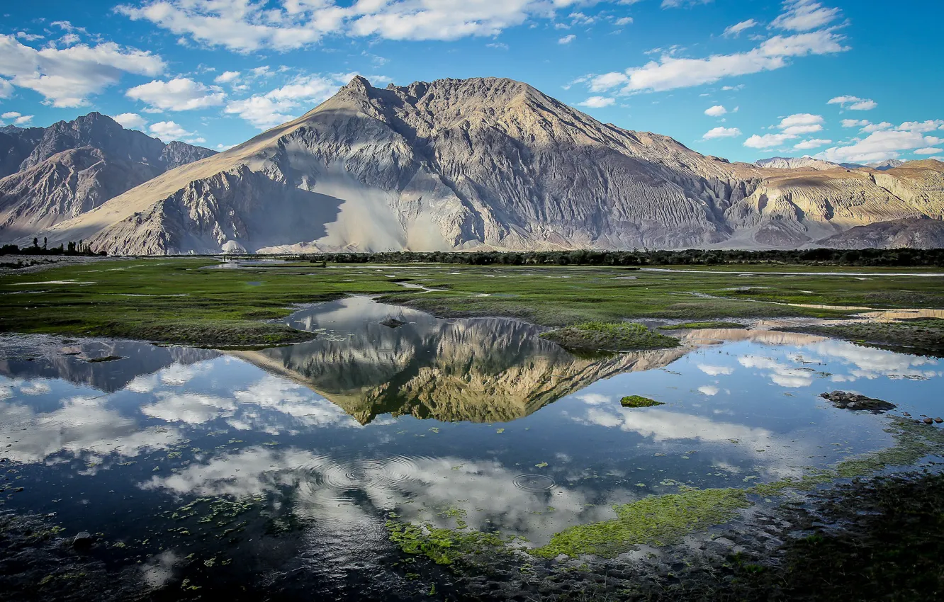 Wallpaper the sky, clouds, mountains, reflection, India, India, Ladakh,  Nubra Valley images for desktop, section пейзажи - download