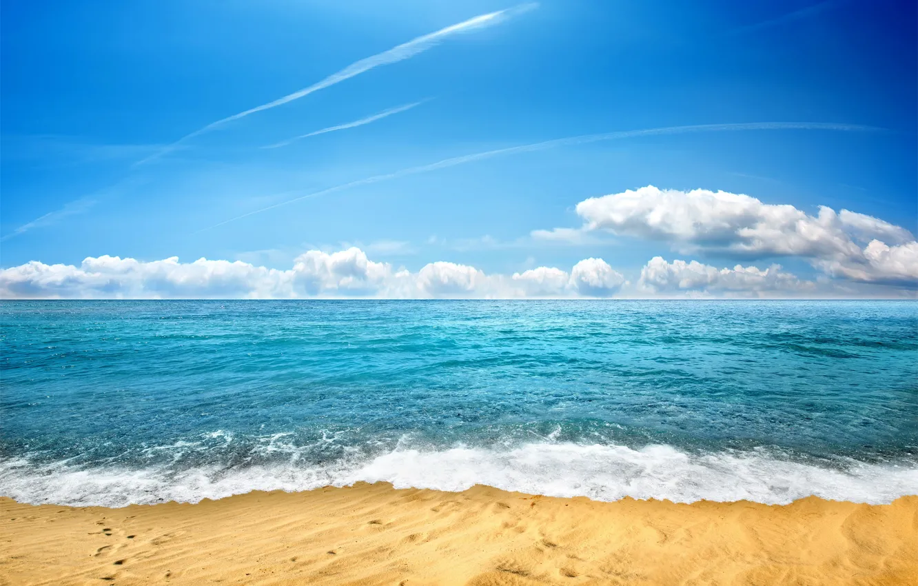 Photo wallpaper sand, sea, beach, the sky, shore, beach, sea, seascape, sand, wave