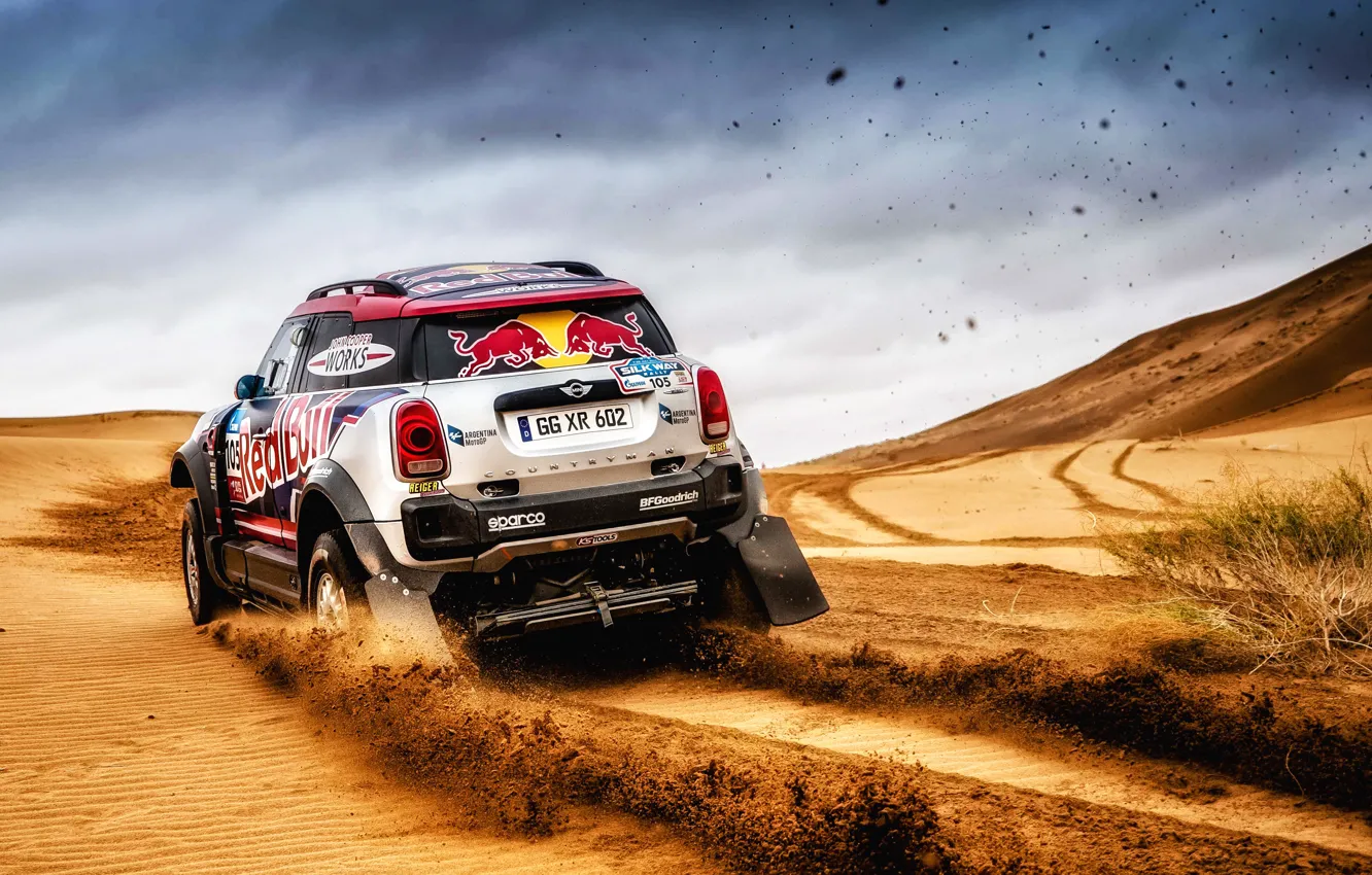 Photo wallpaper Sand, Mini, Sport, Desert, Speed, Race, Rally, SUV, Rally, 105, X-Raid Team, MINI Cooper, Silk …