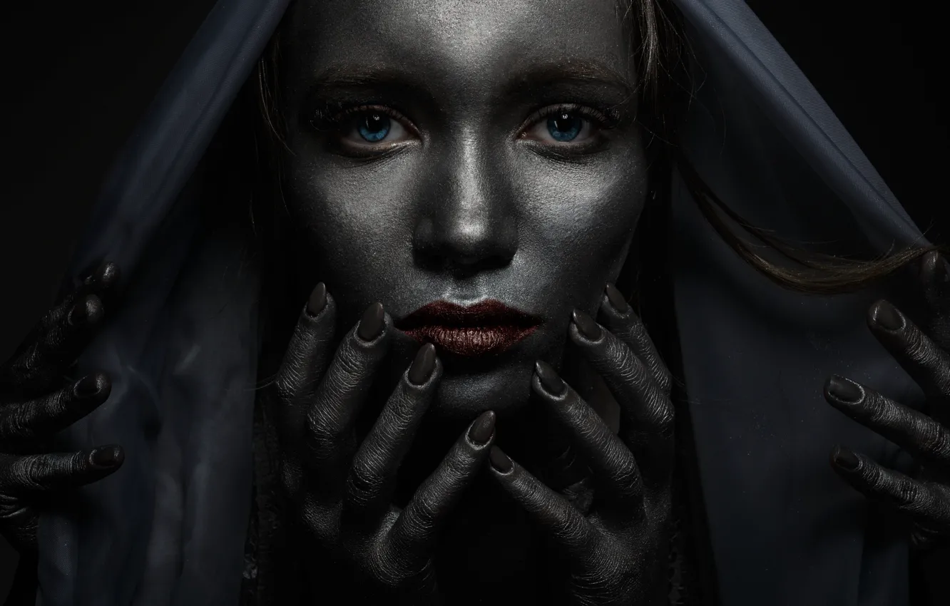 Photo wallpaper girl, hands, fingers, blue-eyed, makeup, Ivan Losev