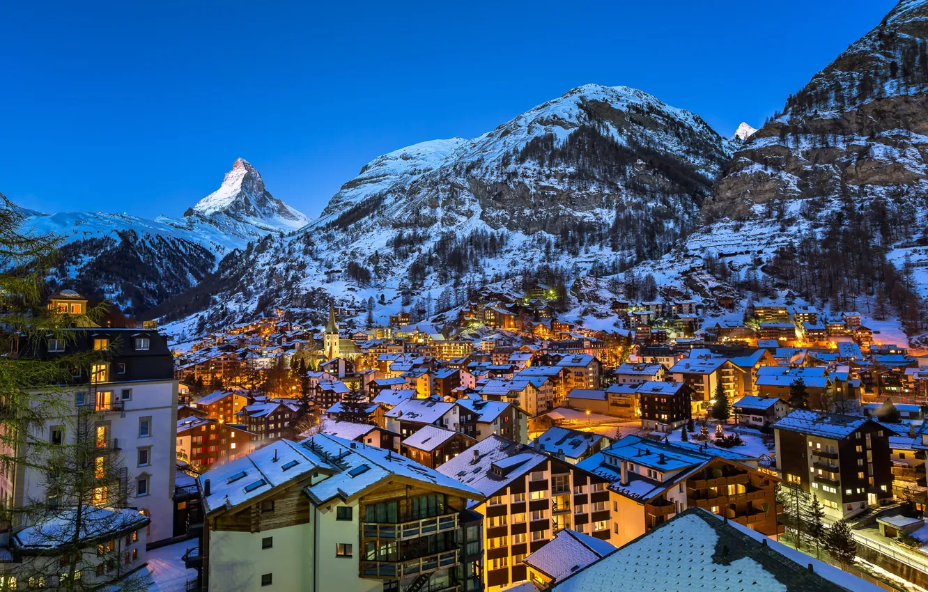 Photo wallpaper the city, mountain, Europe, Alps, Zermatt, Swiss, Matterhorn