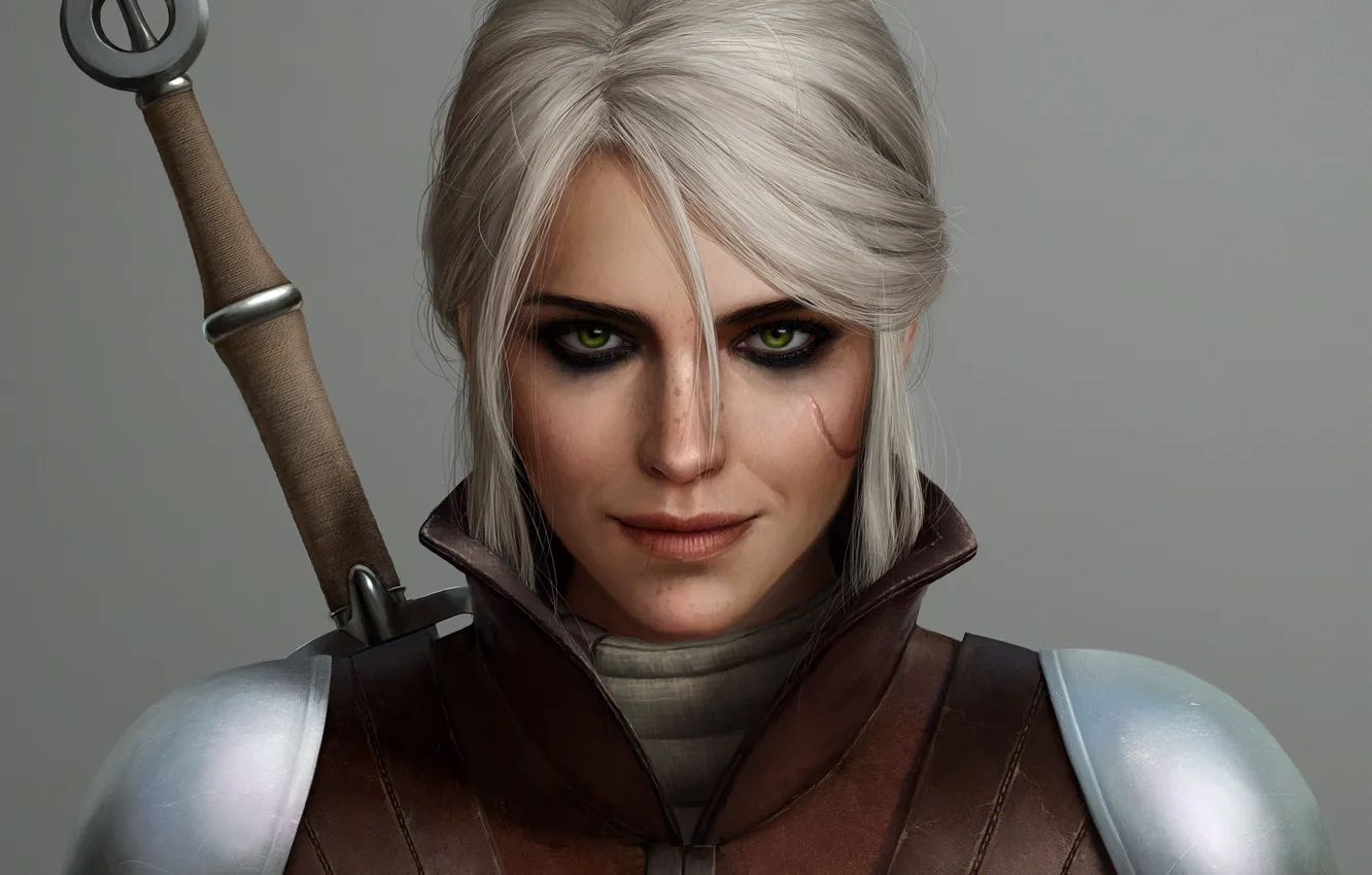 Photo wallpaper girl, sword, the Witcher, scar, The Witcher 3 Wild Hunt, ci...