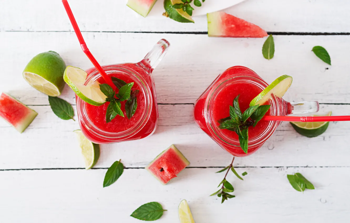 Photo wallpaper Watermelon, lime, drink, slices