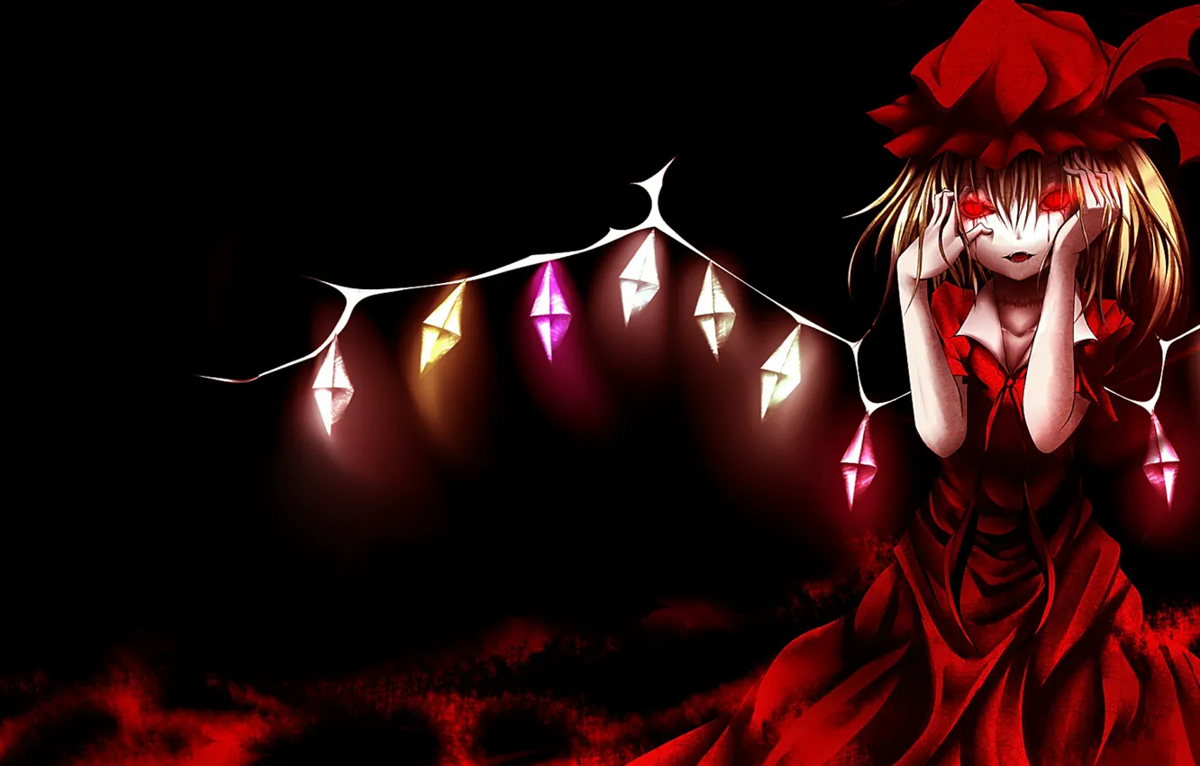 Wallpaper red dress, red eyes, art, bloody tears, vampire, crazy, Touhou  Project, Flandre Scarlet, in the dark, Kousuke images for desktop, section  игры - download