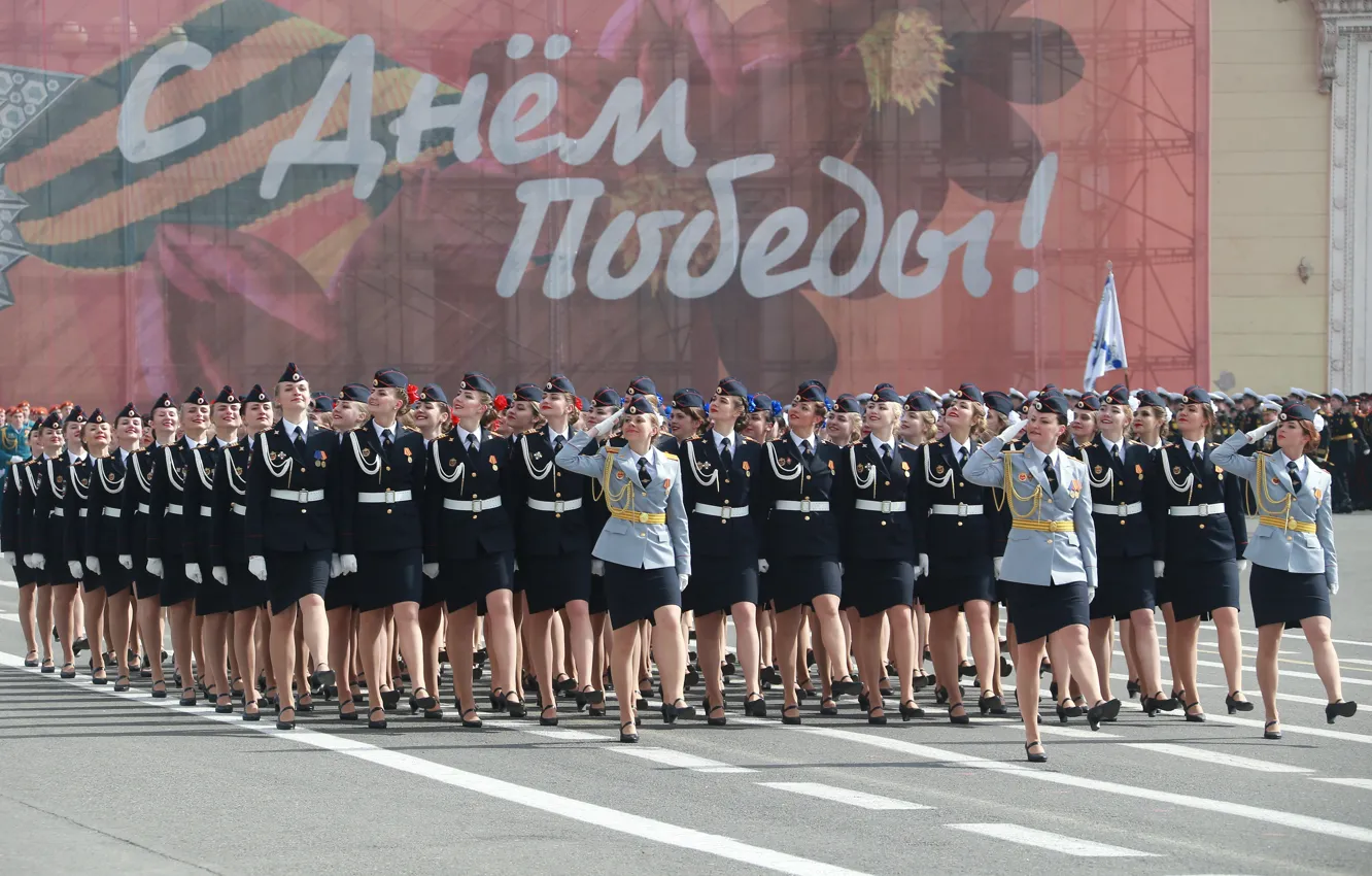 Photo wallpaper girls, holiday, victory day, parade, red square, March, May 9, cadets