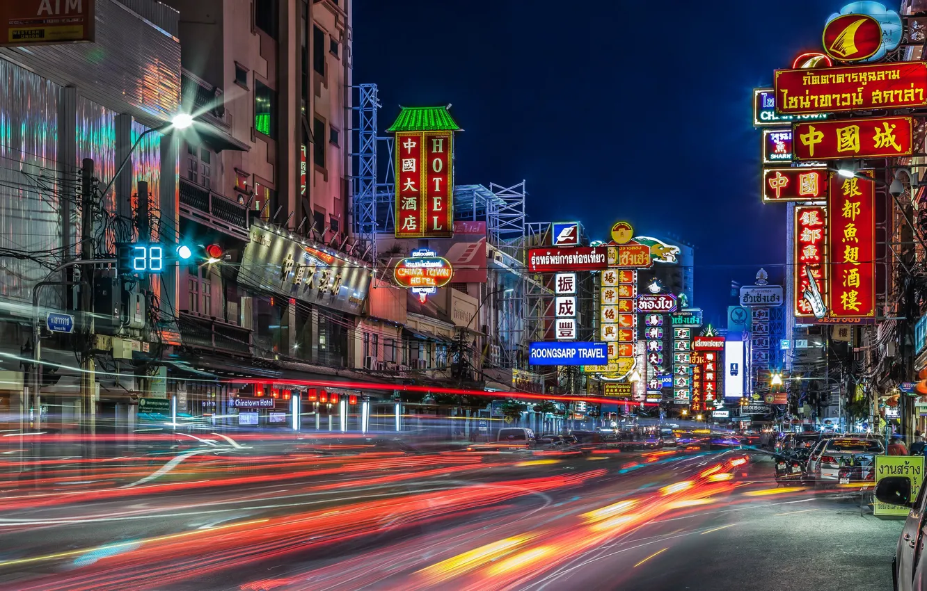 Wallpaper night, lights, street, home, Thailand, Bangkok, track images for  desktop, section город - download