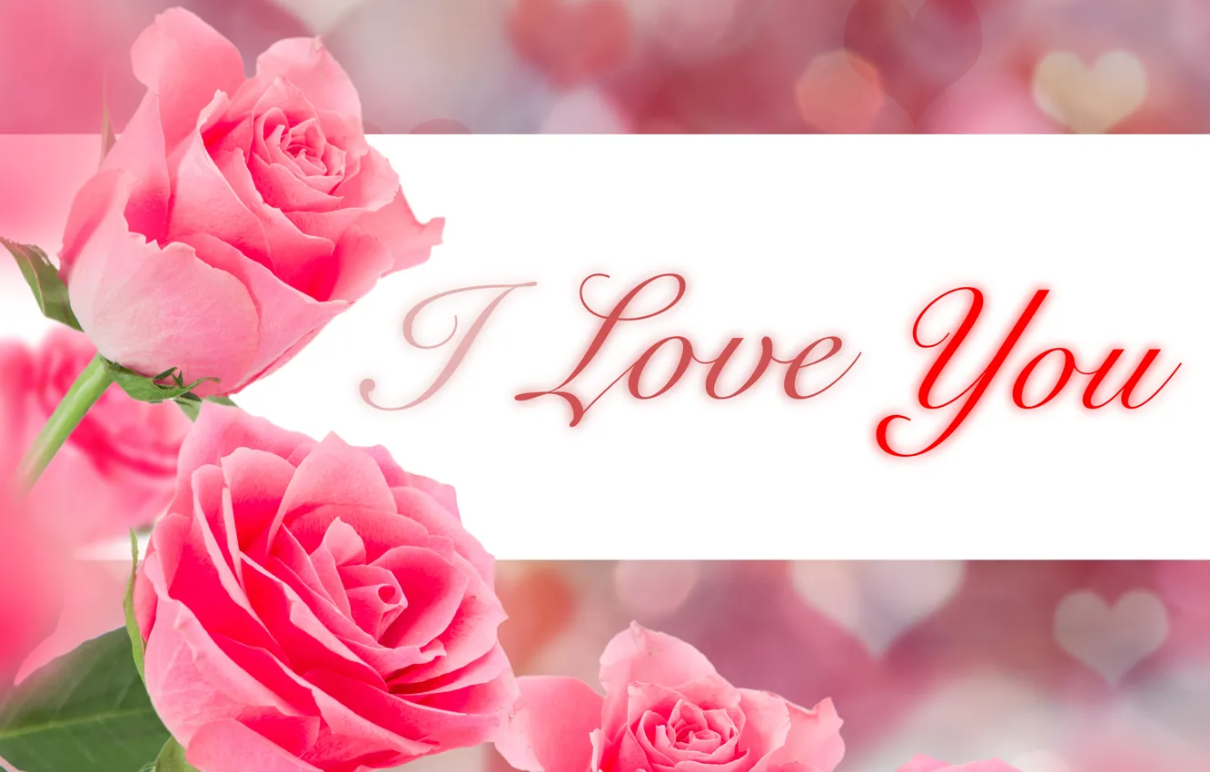 Wallpaper flowers, background, the inscription, roses, bouquet, hearts,  pink, I love You images for desktop, section настроения - download