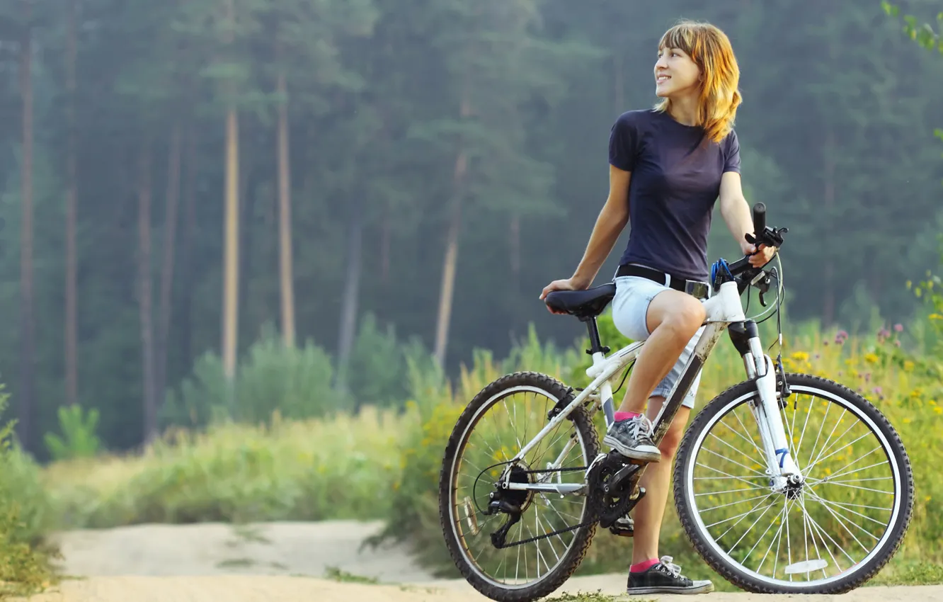 Wallpaper girl, nature, bike, sport, mountain bike images for desktop,  section спорт - download