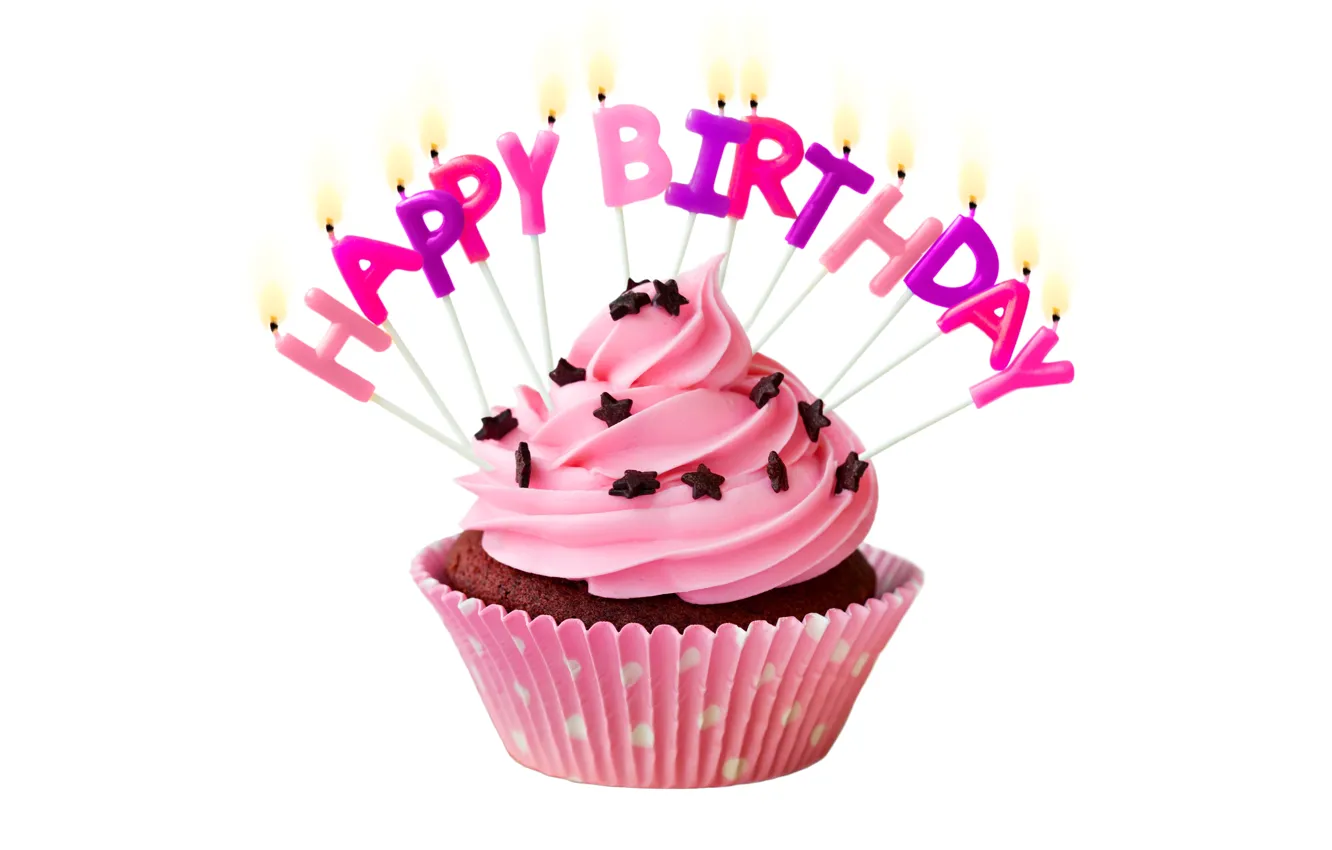 Photo wallpaper candles, cake, cream, Happy Birthday, pink, cupcake, cupcake, celebration, cream, decoration, candle, Birthday