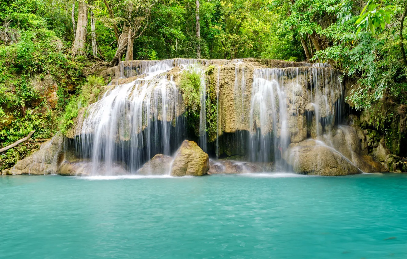Wallpaper forest, river, waterfall, forest, river, landscape, jungle, blue,  beautiful, waterfall, tropical images for desktop, section природа -  download