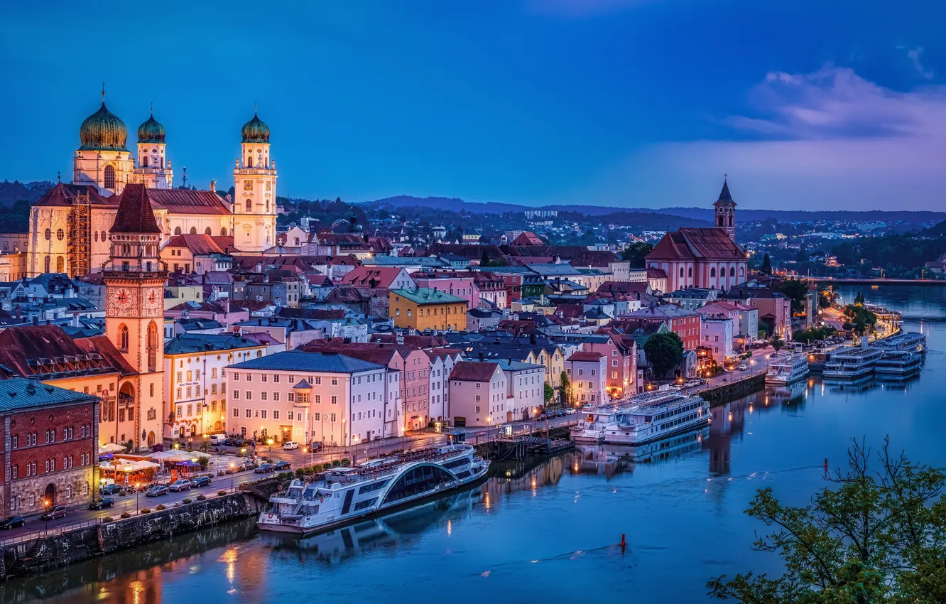 Wallpaper river, building, home, Germany, pier, Bayern, promenade, Germany,  Bavaria, Passau, ships, Passau, St. Stephen's Cathedral, River Danube, The  Danube River, St. Stephen's Cathedral images for desktop, section город -  download