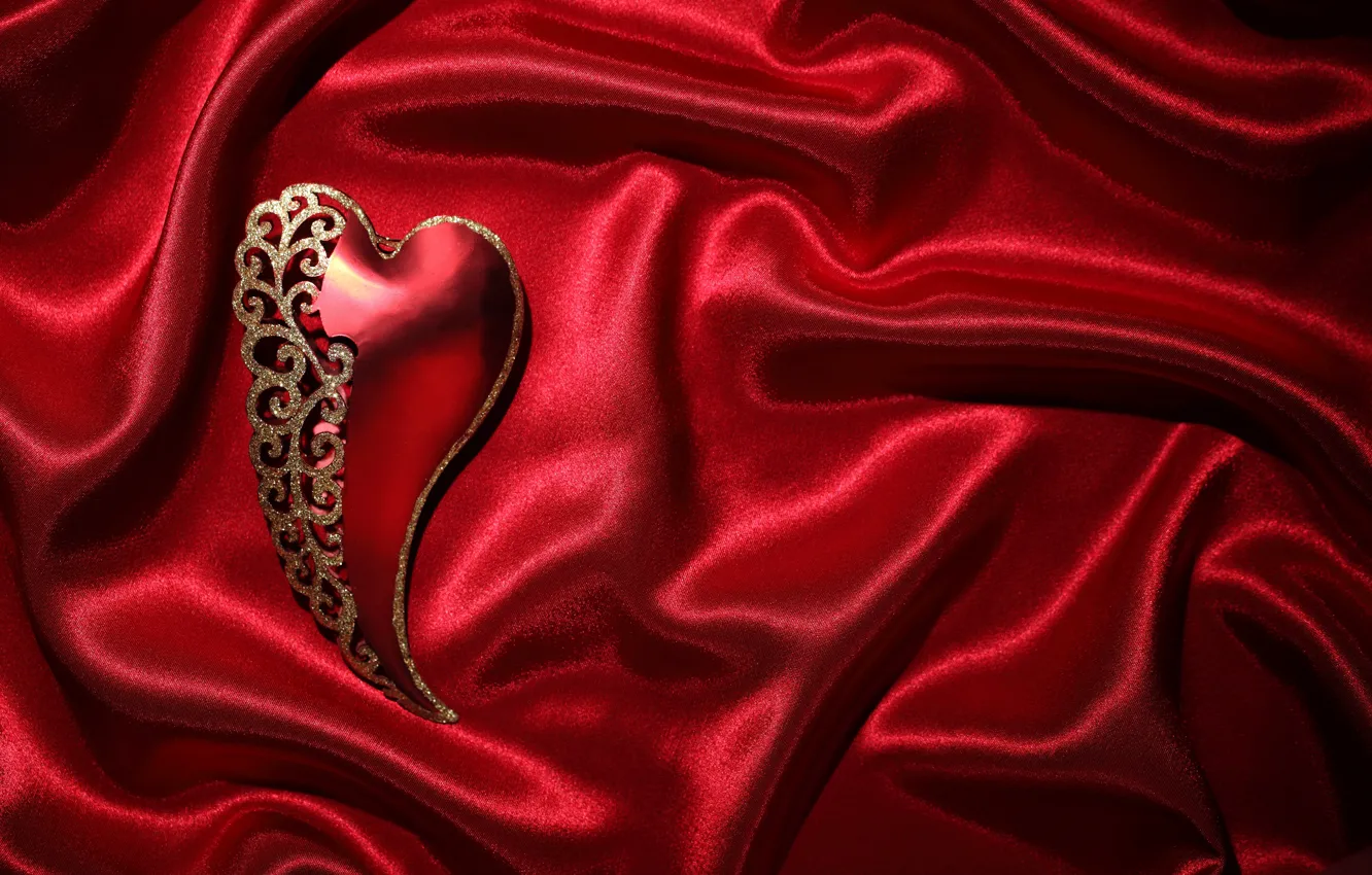 Photo wallpaper red, love, heart, romantic, silk, valentine`s day