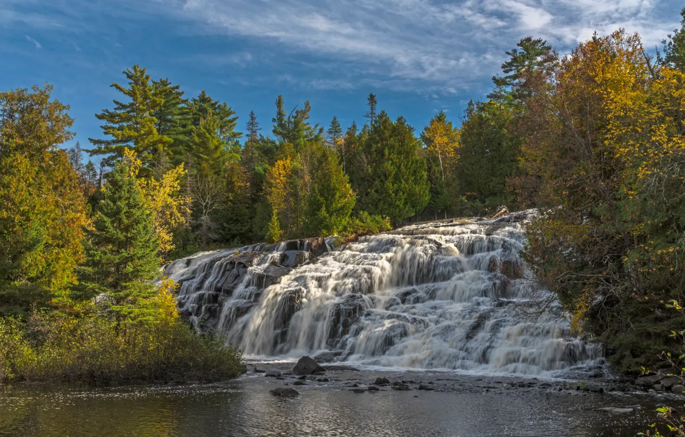 Photo wallpaper autumn, forest, trees, river, waterfall, Michigan, cascade, Michigan, Bond Falls, Ontonagon River, Upper Peninsula, The …