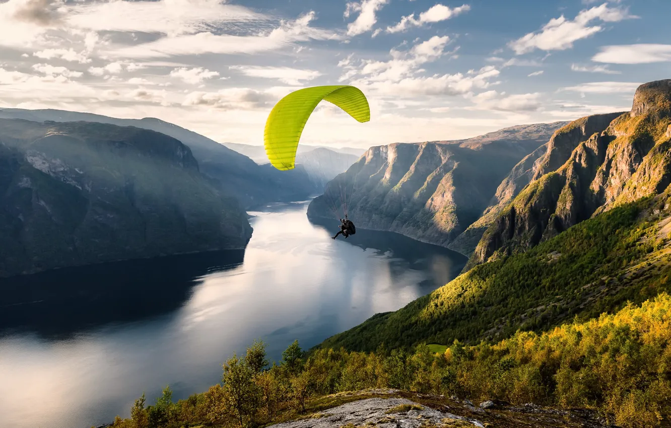 Wallpaper Norway, Aurlandfjord, Paraglider images for desktop, section  спорт - download