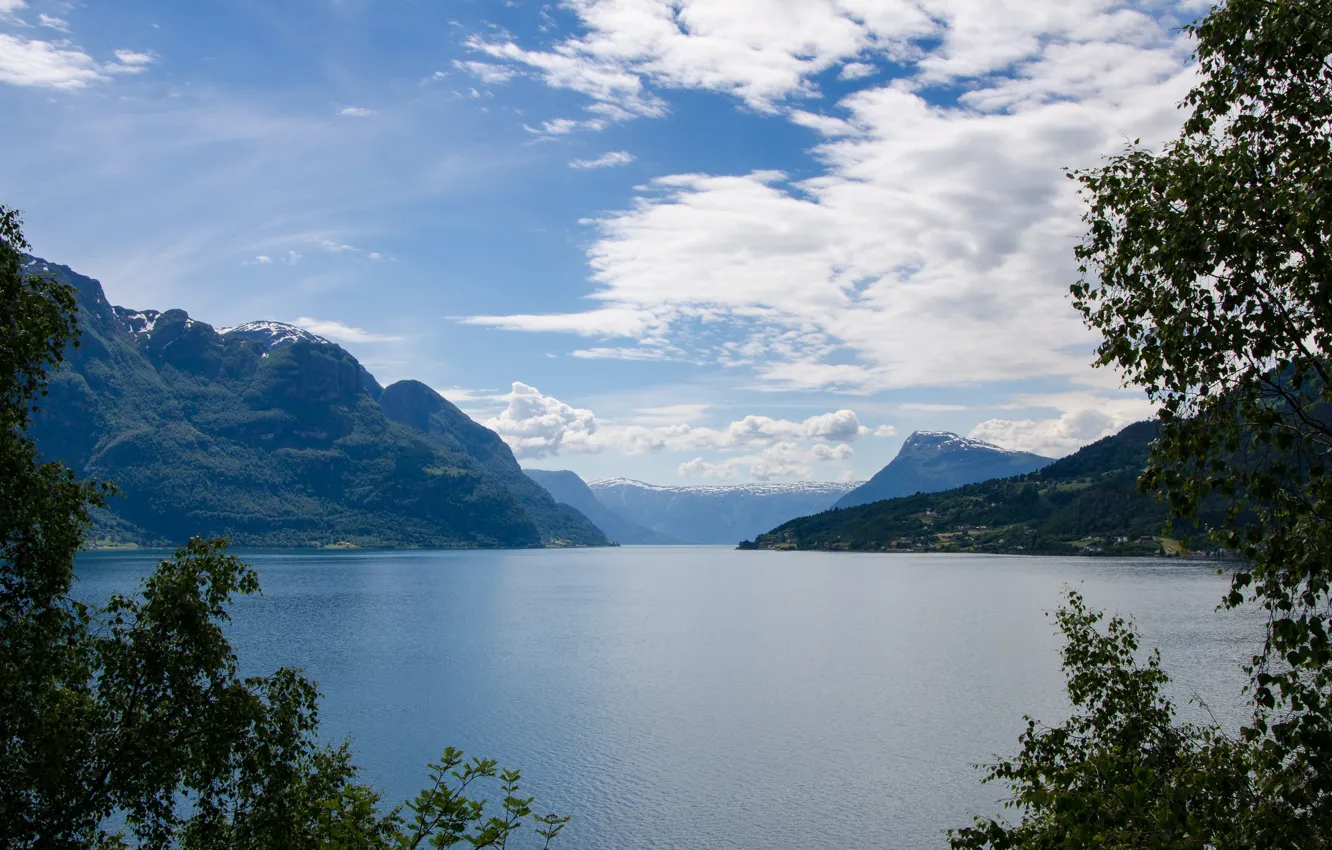 Photo wallpaper the sky, clouds, mountains, lake, Norway, Norway, Sogjnefjord, Lustrafjord