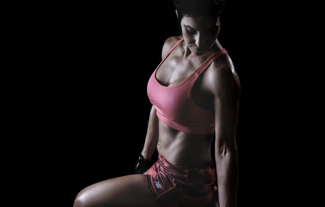 Photo wallpaper muscle, pose, shadows, female, Fitness, sportswear